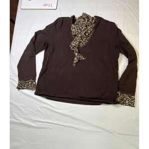 Womens Nine West Brown long sleeve pullover sweater w/animal print hem, size 2XL